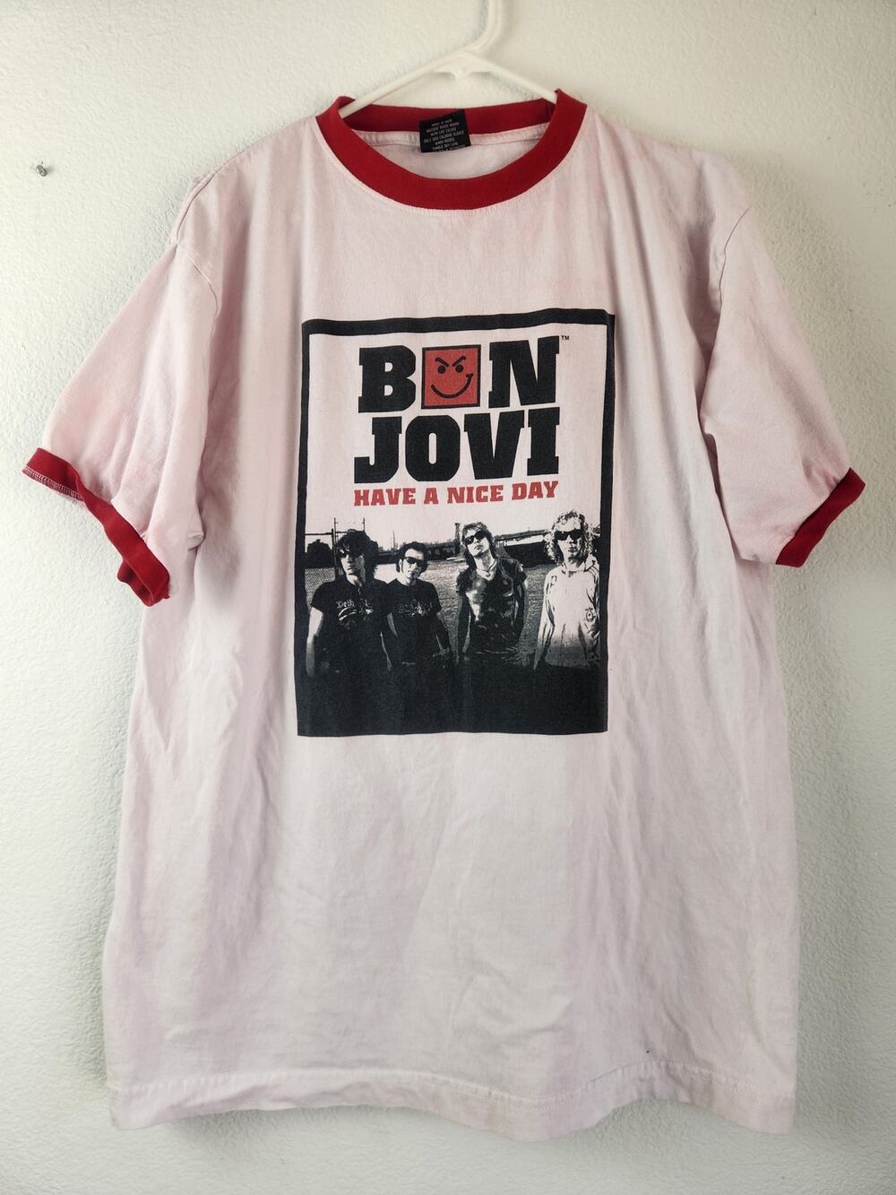 Bon Jovi T-Shirt Ringer Unisex Large 2005 Tour White Red